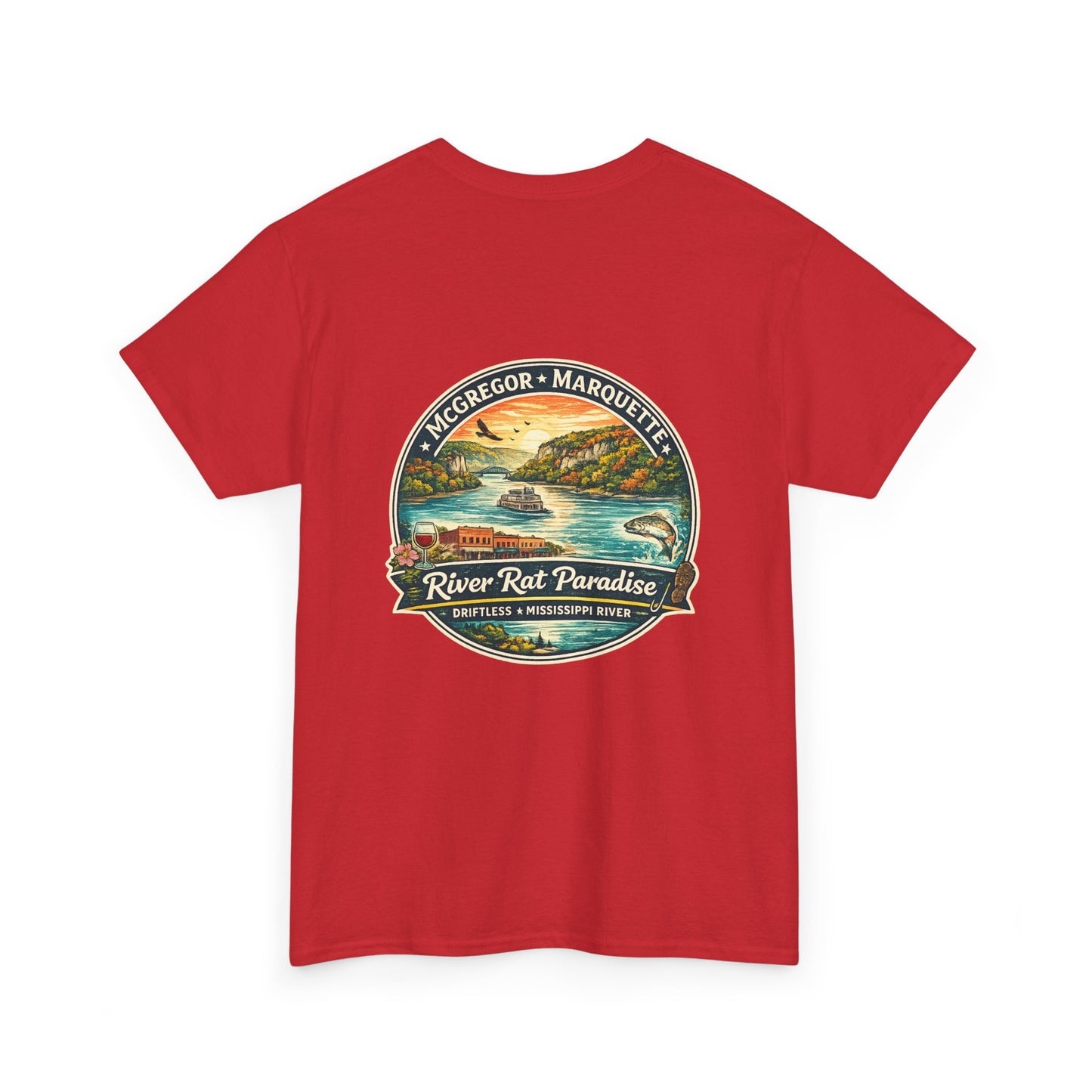 River Rat Paradise T-Shirt — Vintage River Fishing Graphic Tee Design on the back