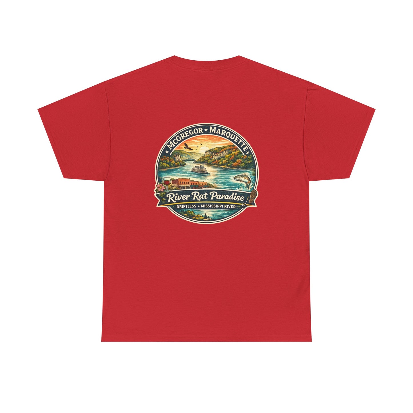 River Rat Paradise T-Shirt — Vintage River Fishing Graphic Tee Design on the back