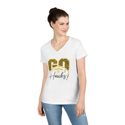 Go Hawks Leopard Print V-Neck T-Shirt — Women's Football Mom Fan Tee