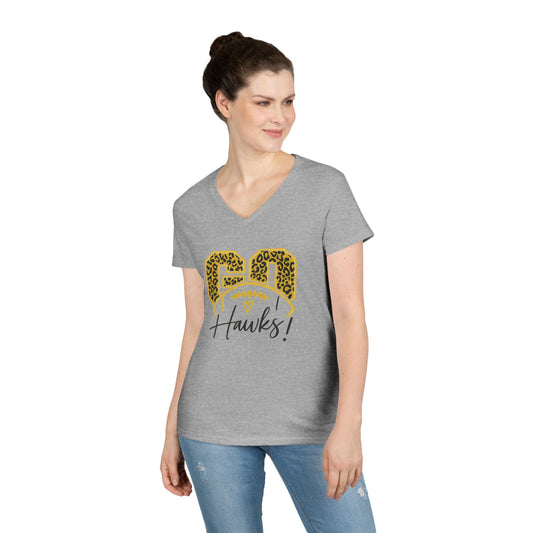 Go Hawks Leopard Print V-Neck T-Shirt — Women's Football Mom Fan Tee