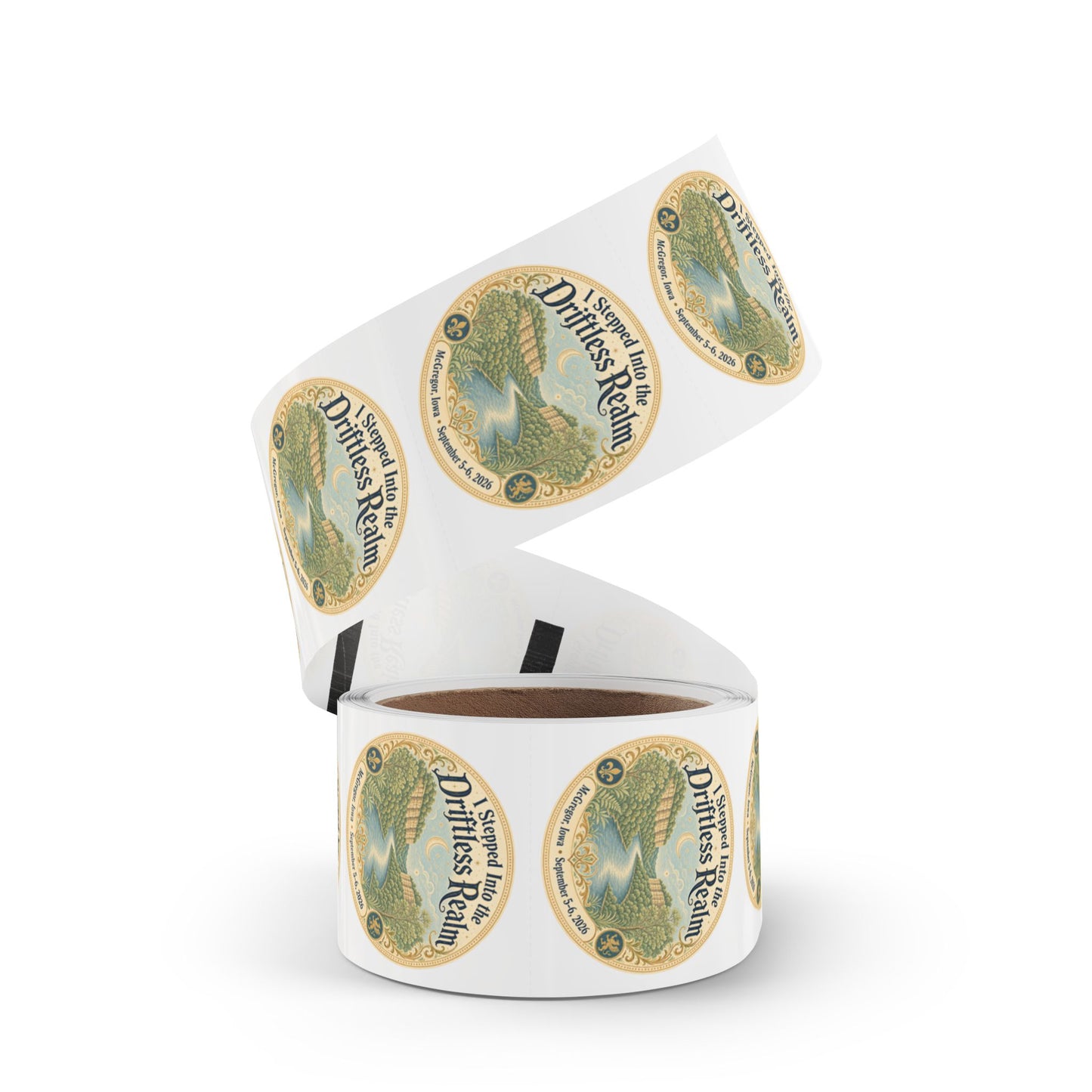 Round Sticker Label Rolls — “I Stepped Into the Driftless Realm” Scenic River Event Stickers