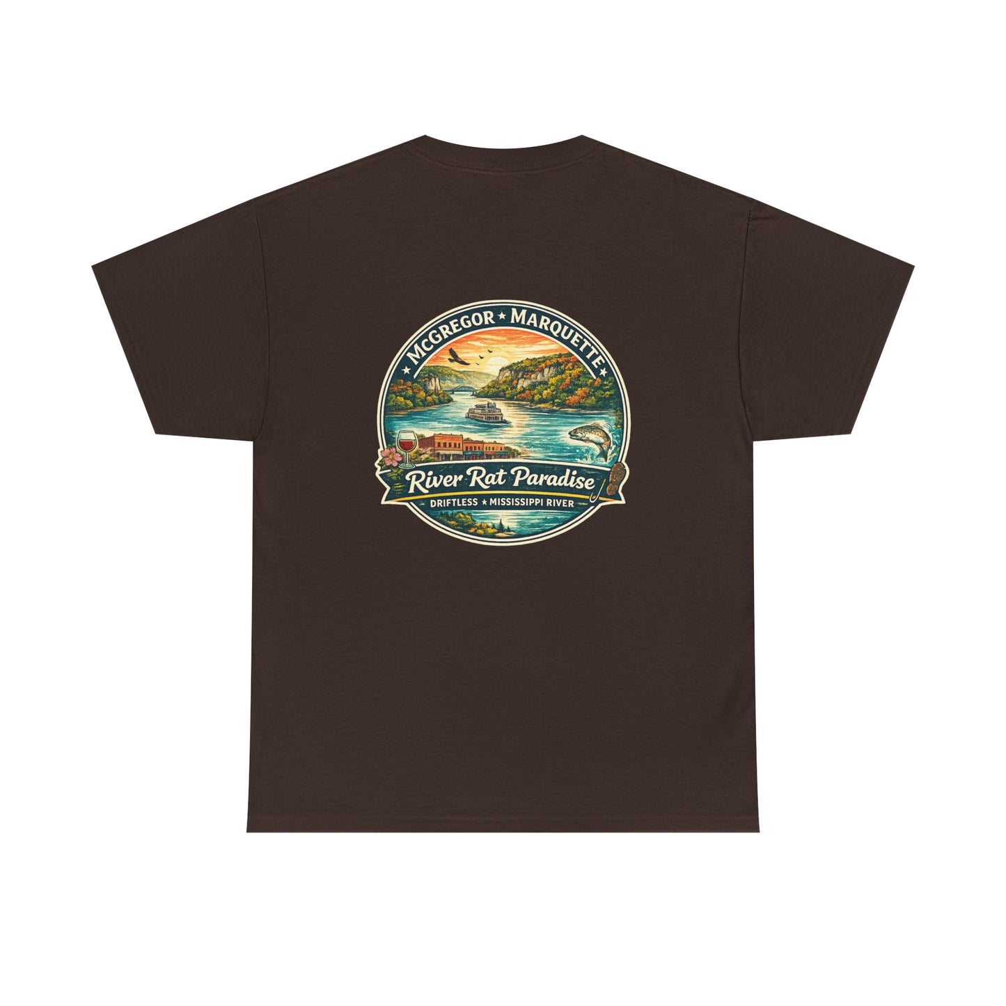 River Rat Paradise T-Shirt — Vintage River Fishing Graphic Tee Design on the back