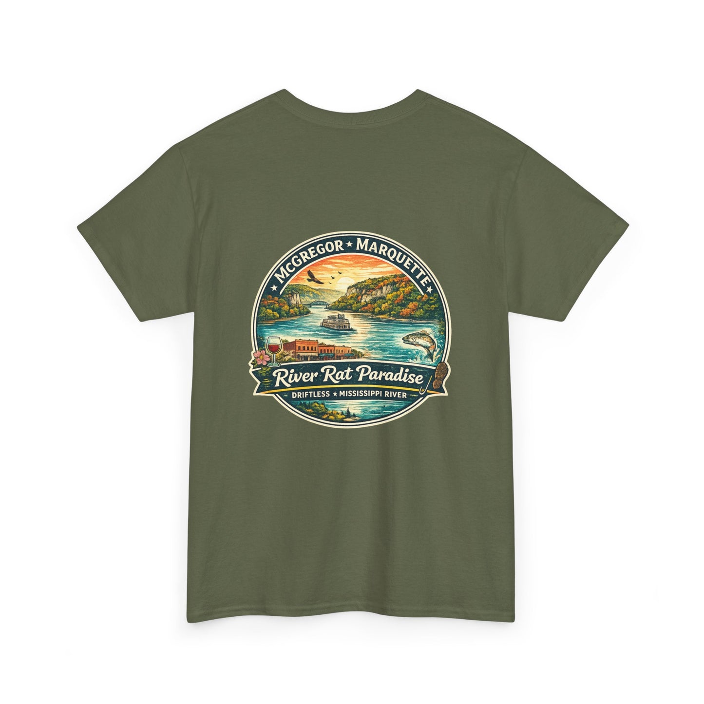 River Rat Paradise T-Shirt — Vintage River Fishing Graphic Tee Design on the back
