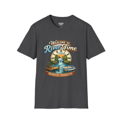 River Time T-Shirt — "Welcome to River Time" Scenic Fishing & Boating Tee