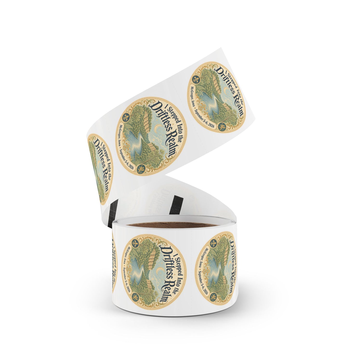 Round Sticker Label Rolls — “I Stepped Into the Driftless Realm” Scenic River Event Stickers