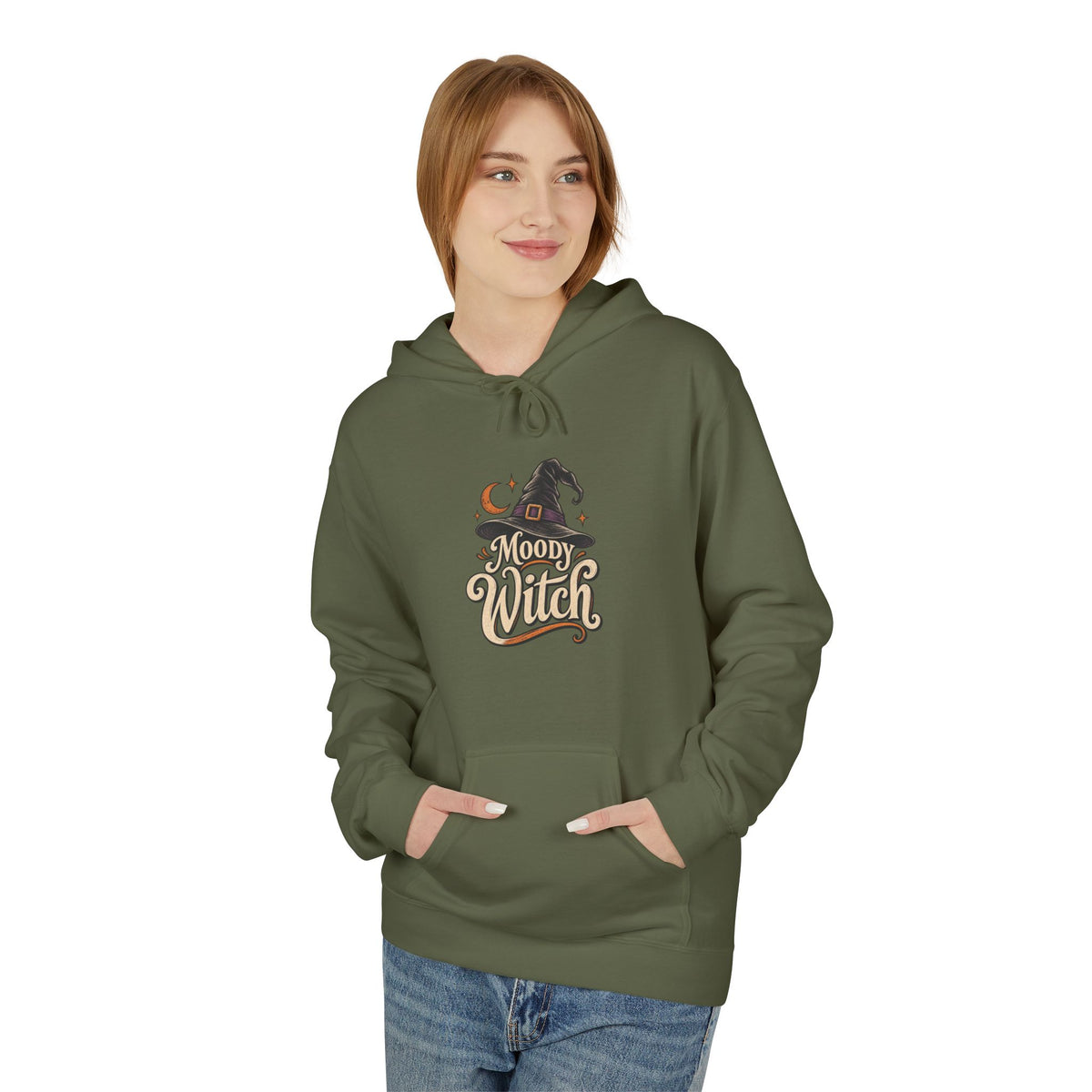 Moody Witch Hoodie — Retro Script Halloween Witch Graphic