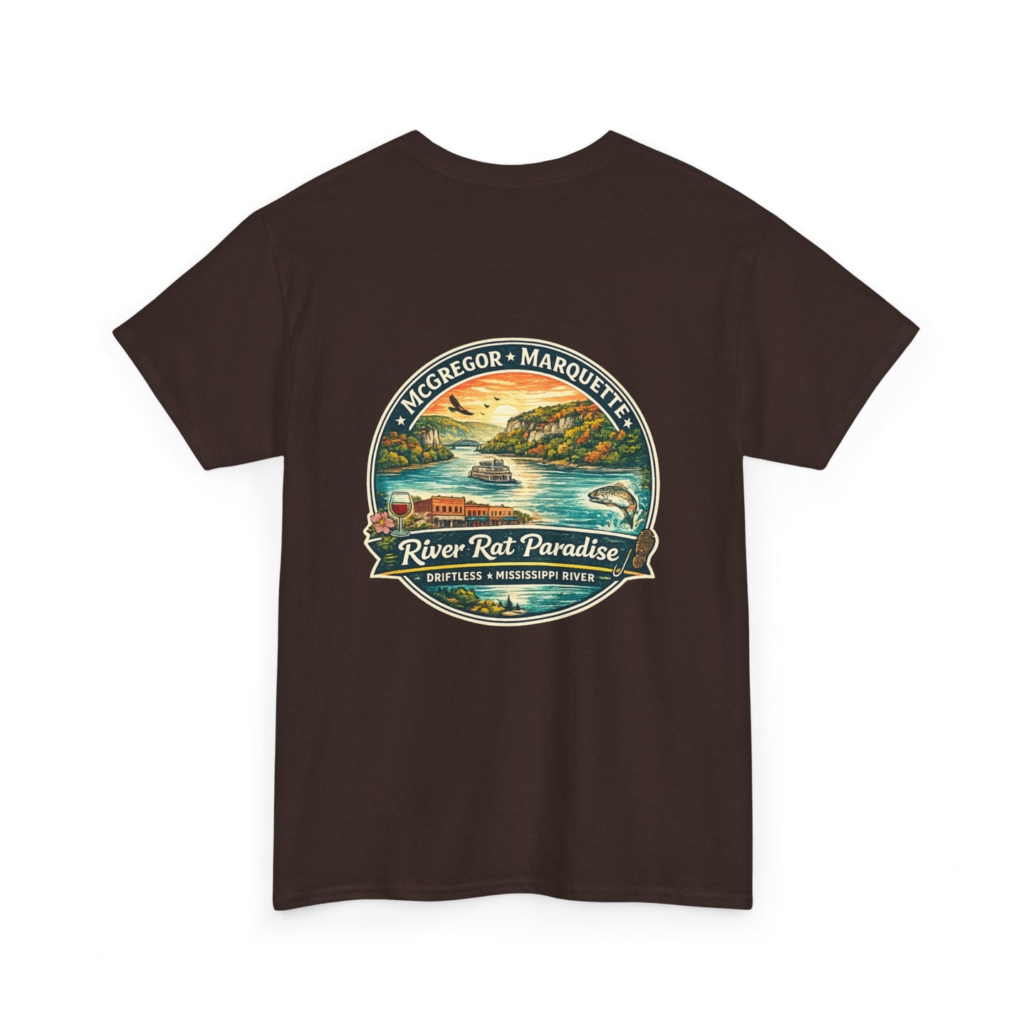 River Rat Paradise T-Shirt — Vintage River Fishing Graphic Tee Design on the back