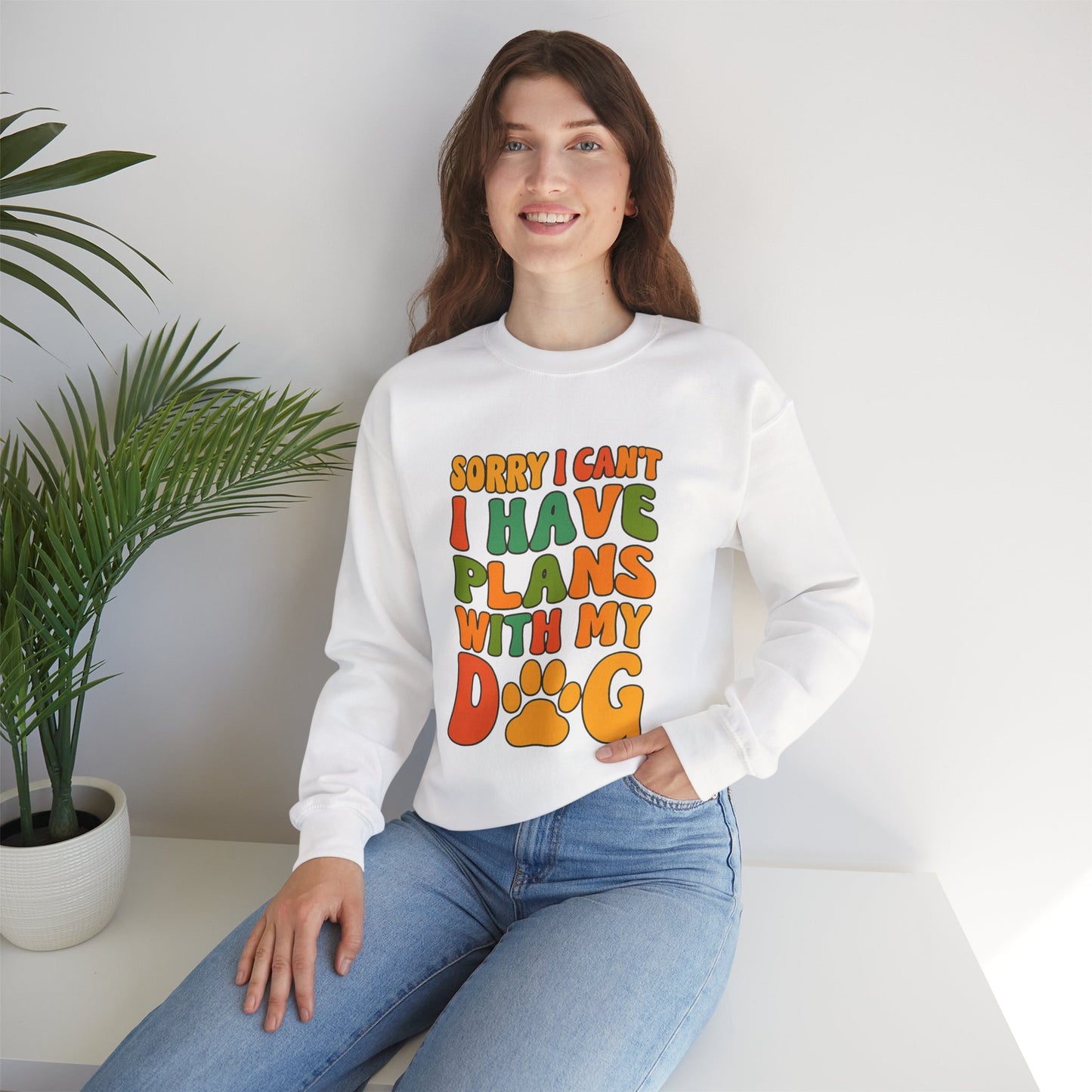 Dog Lover Crewneck Sweatshirt — "Sorry I Can't, I Have Plans With My Dog" Retro Graphic