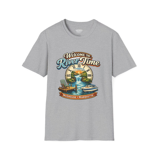 River Time T-Shirt — "Welcome to River Time" Scenic Fishing & Boating Tee