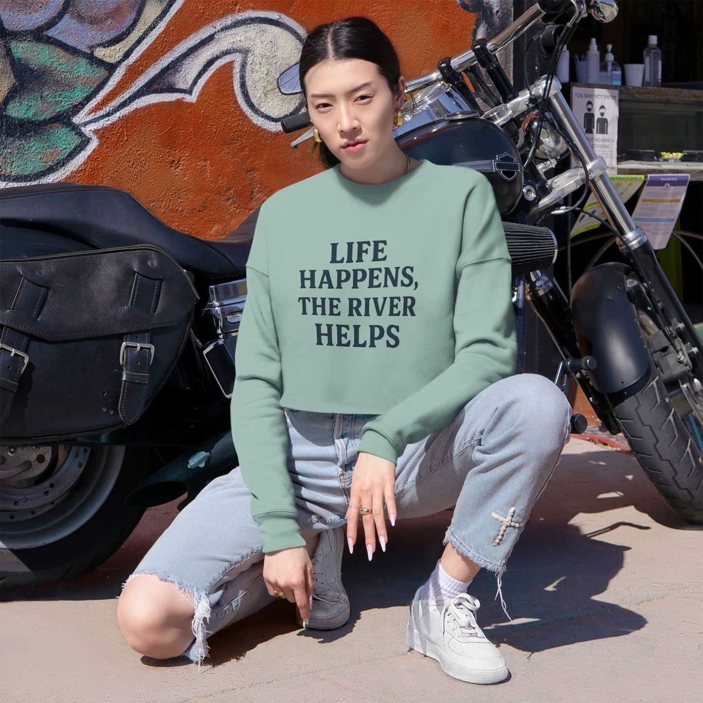 “Life Happens, The River Helps” Cropped Sweatshirt