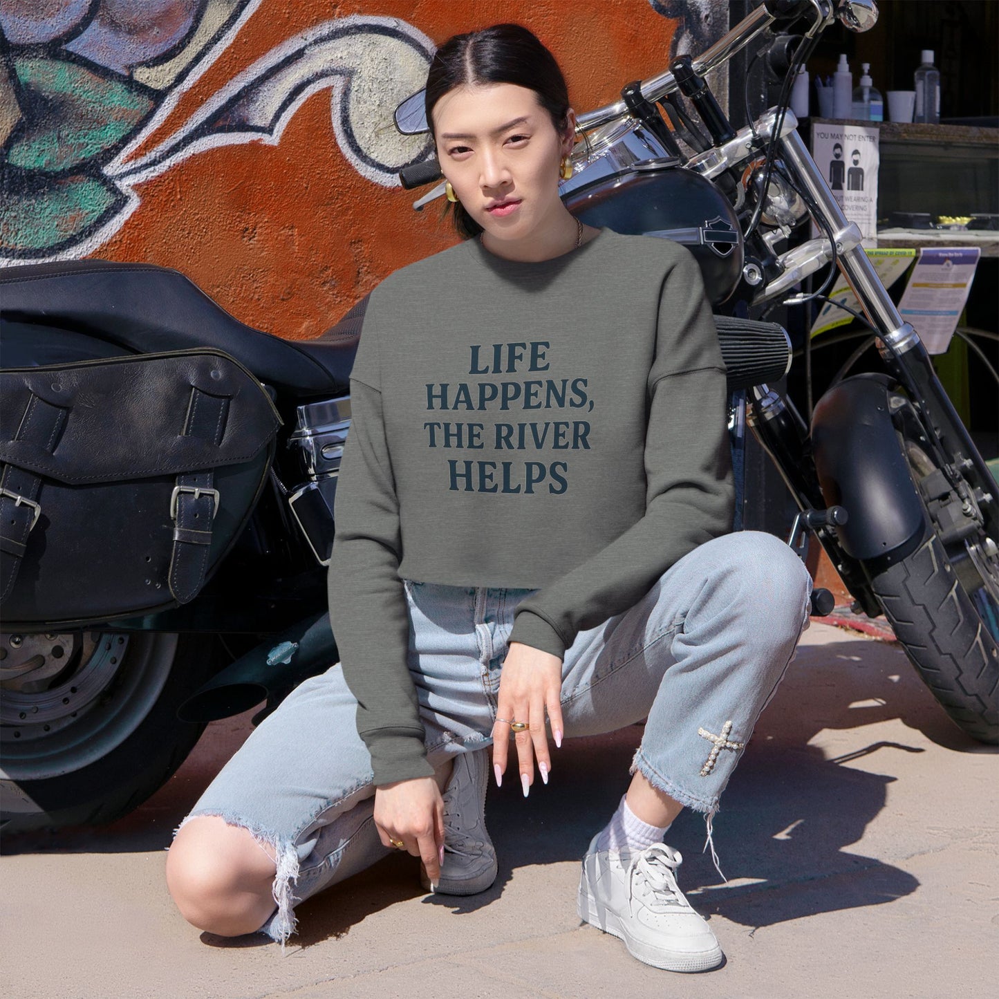 “Life Happens, The River Helps” Cropped Sweatshirt