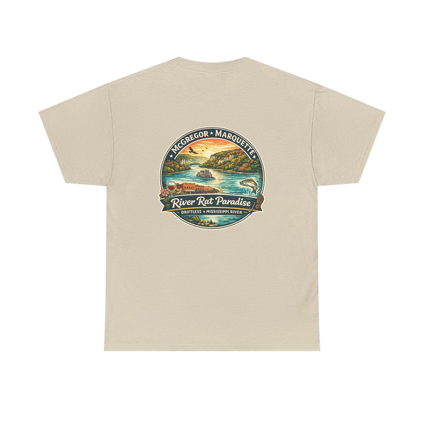 River Rat Paradise T-Shirt — Vintage River Fishing Graphic Tee Design on the back