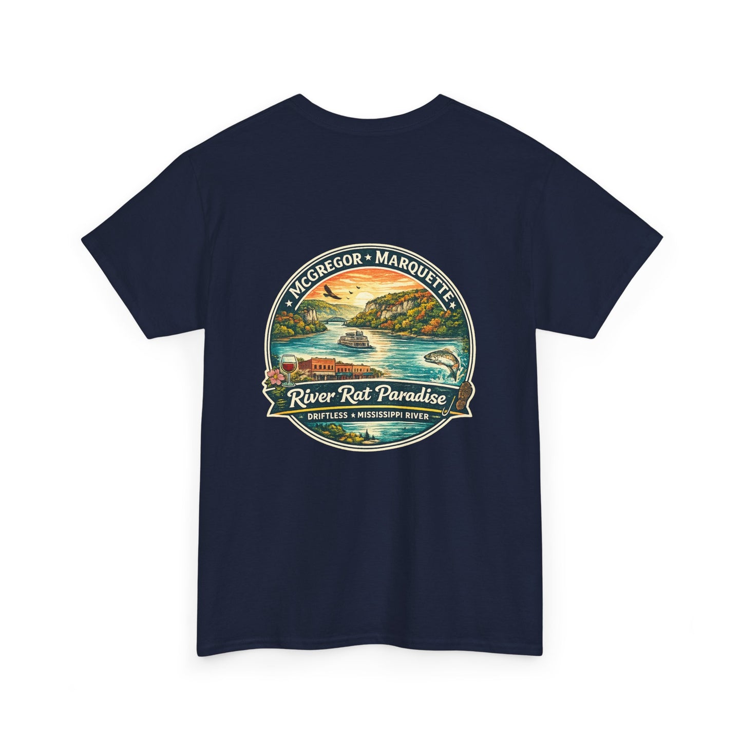 River Rat Paradise T-Shirt — Vintage River Fishing Graphic Tee Design on the back