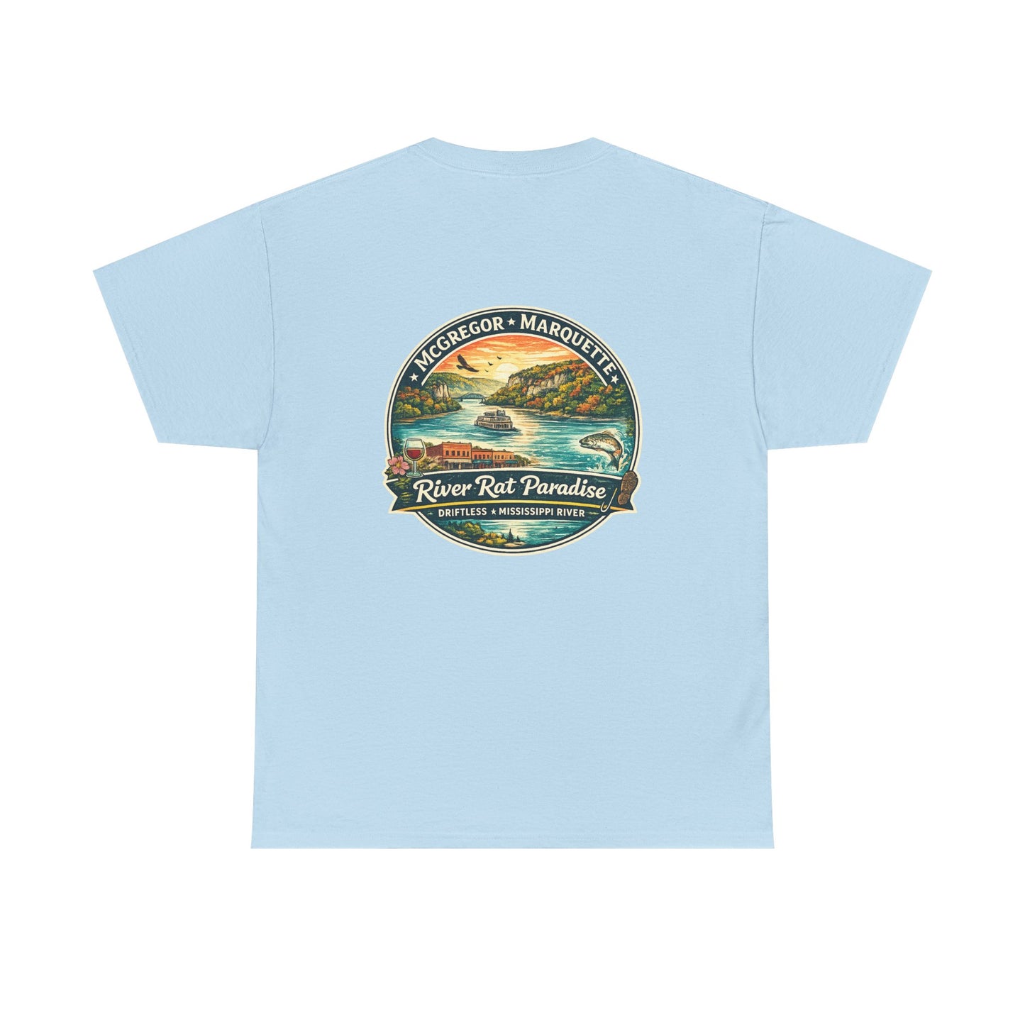 River Rat Paradise T-Shirt — Vintage River Fishing Graphic Tee Design on the back