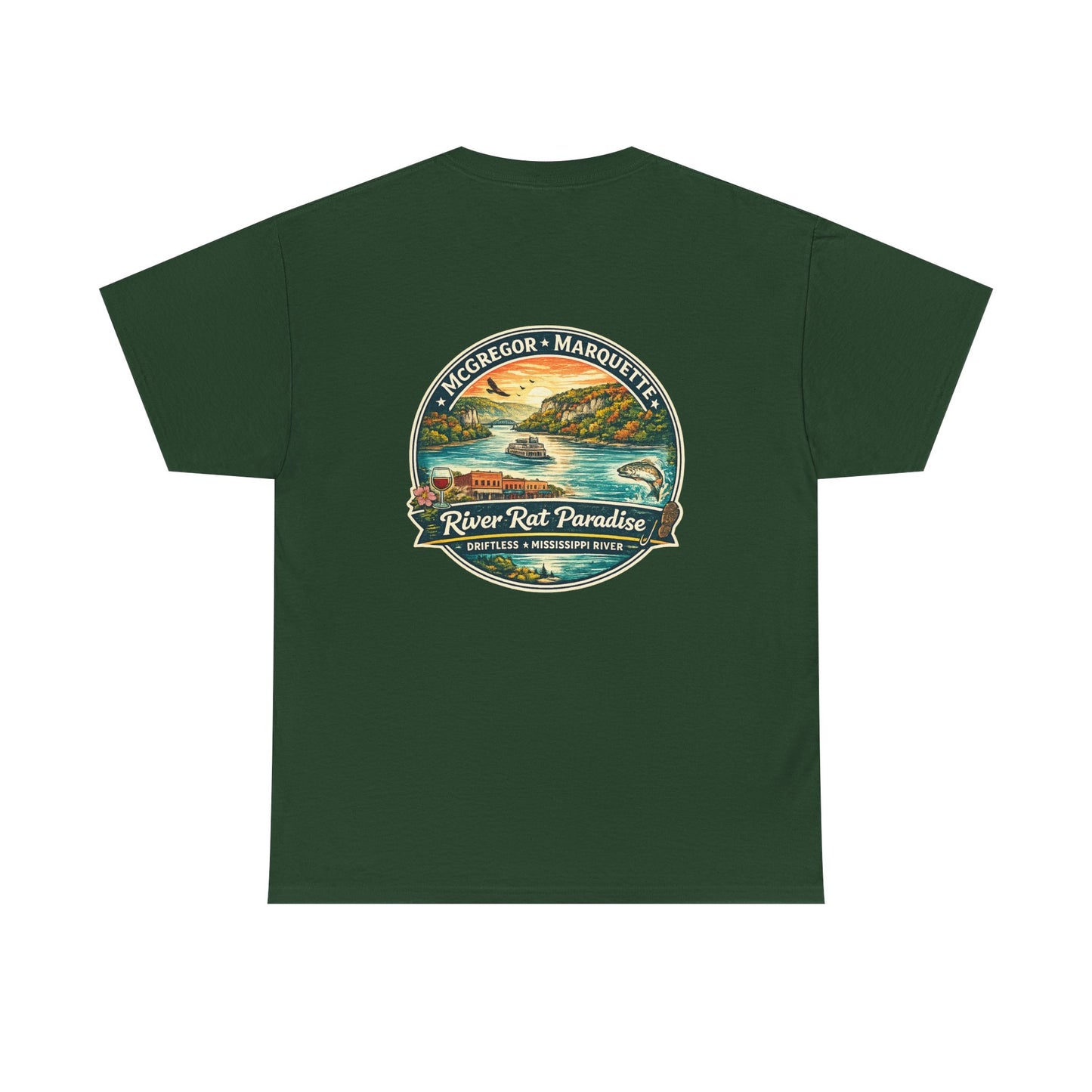 River Rat Paradise T-Shirt — Vintage River Fishing Graphic Tee Design on the back