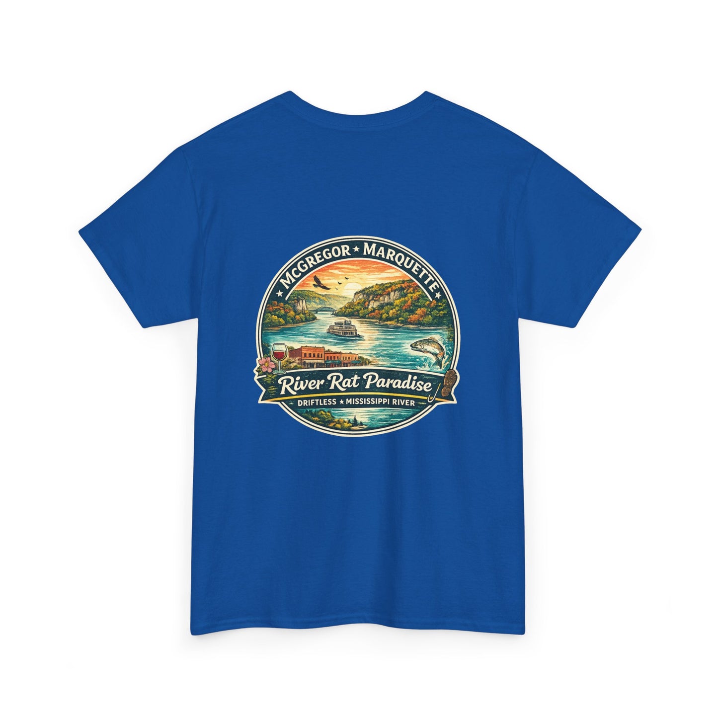 River Rat Paradise T-Shirt — Vintage River Fishing Graphic Tee Design on the back