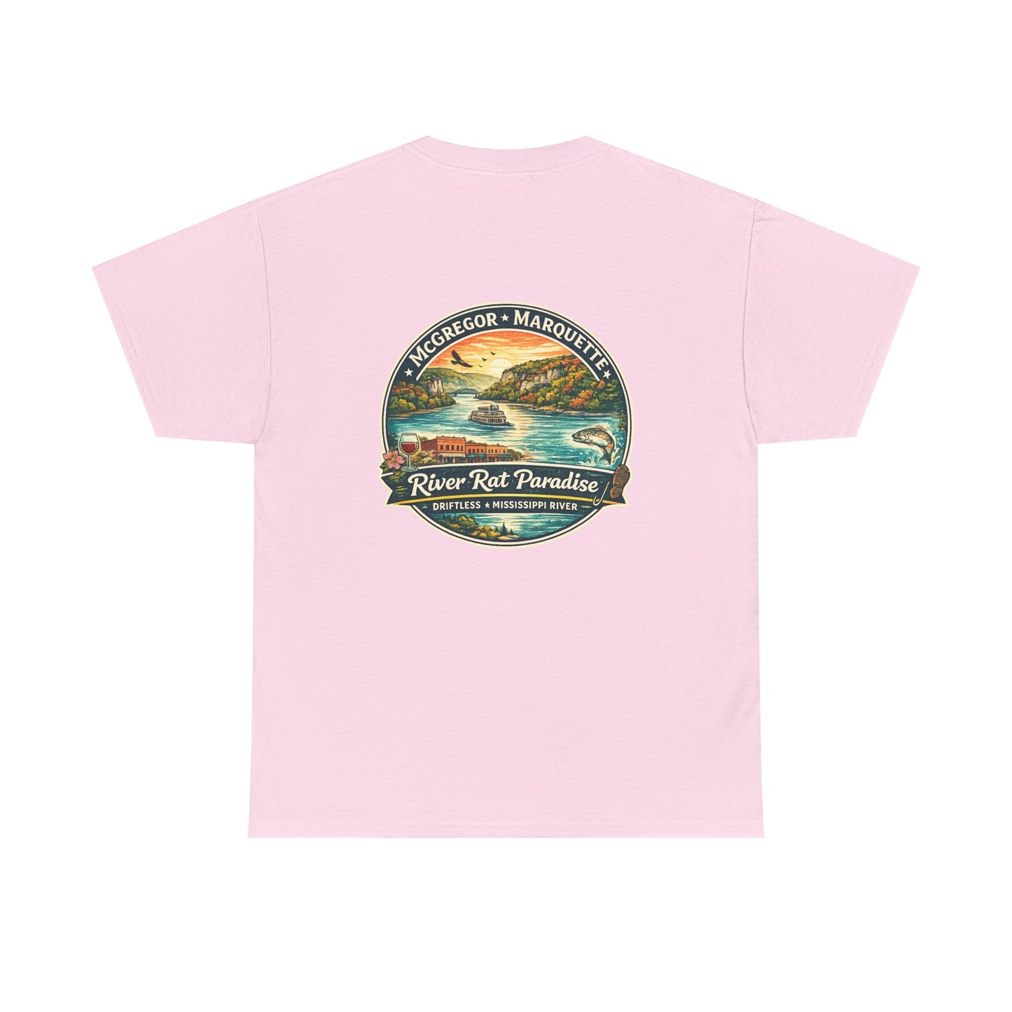 River Rat Paradise T-Shirt — Vintage River Fishing Graphic Tee Design on the back