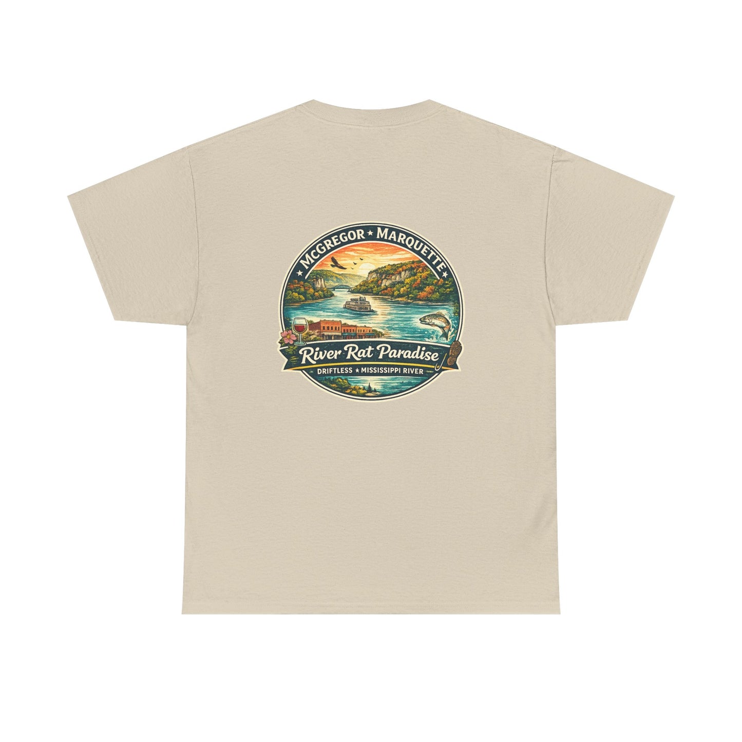 River Rat Paradise T-Shirt — Vintage River Fishing Graphic Tee Design on the back