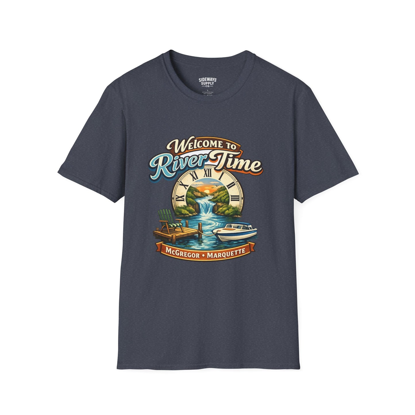 River Time T-Shirt — "Welcome to River Time" Scenic Fishing & Boating Tee