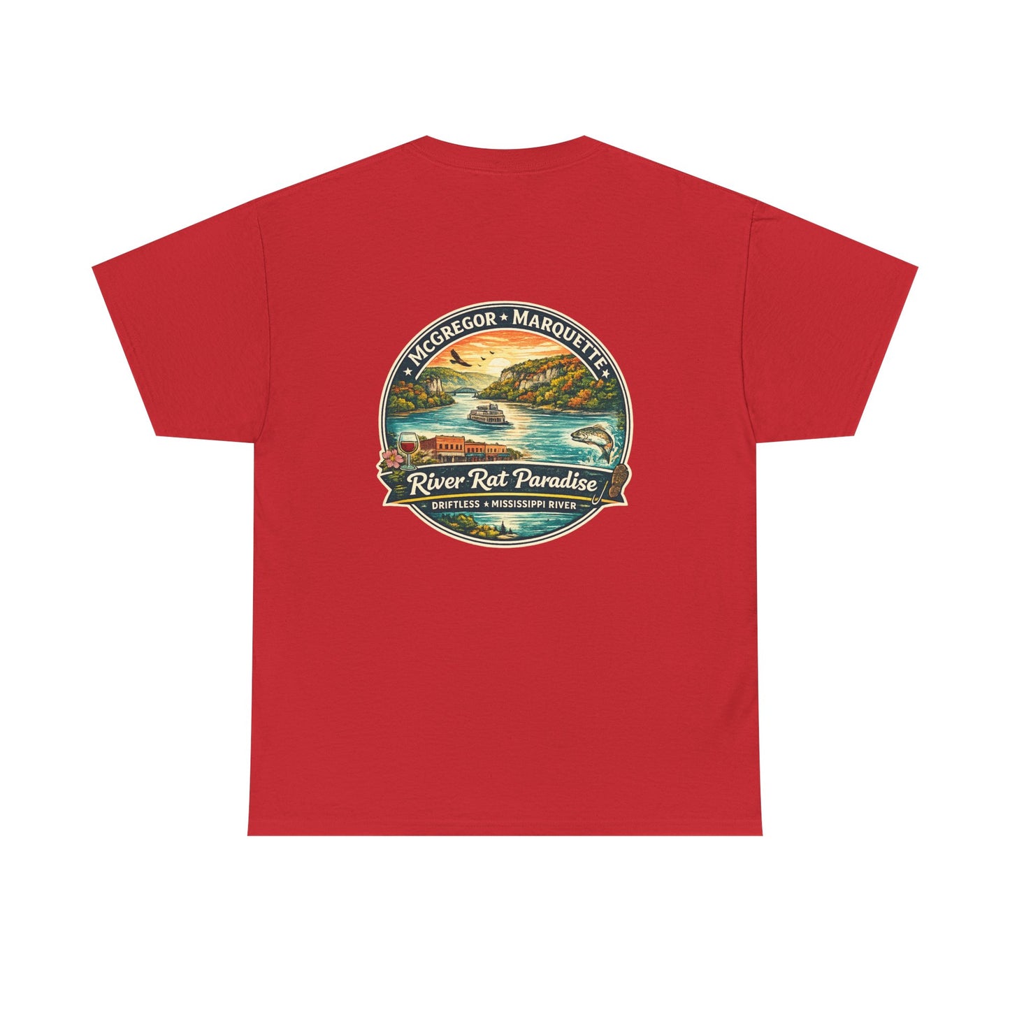 River Rat Paradise T-Shirt — Vintage River Fishing Graphic Tee Design on the back