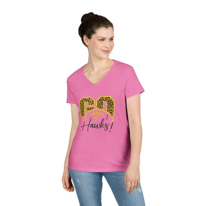Go Hawks Leopard Print V-Neck T-Shirt — Women's Football Mom Fan Tee
