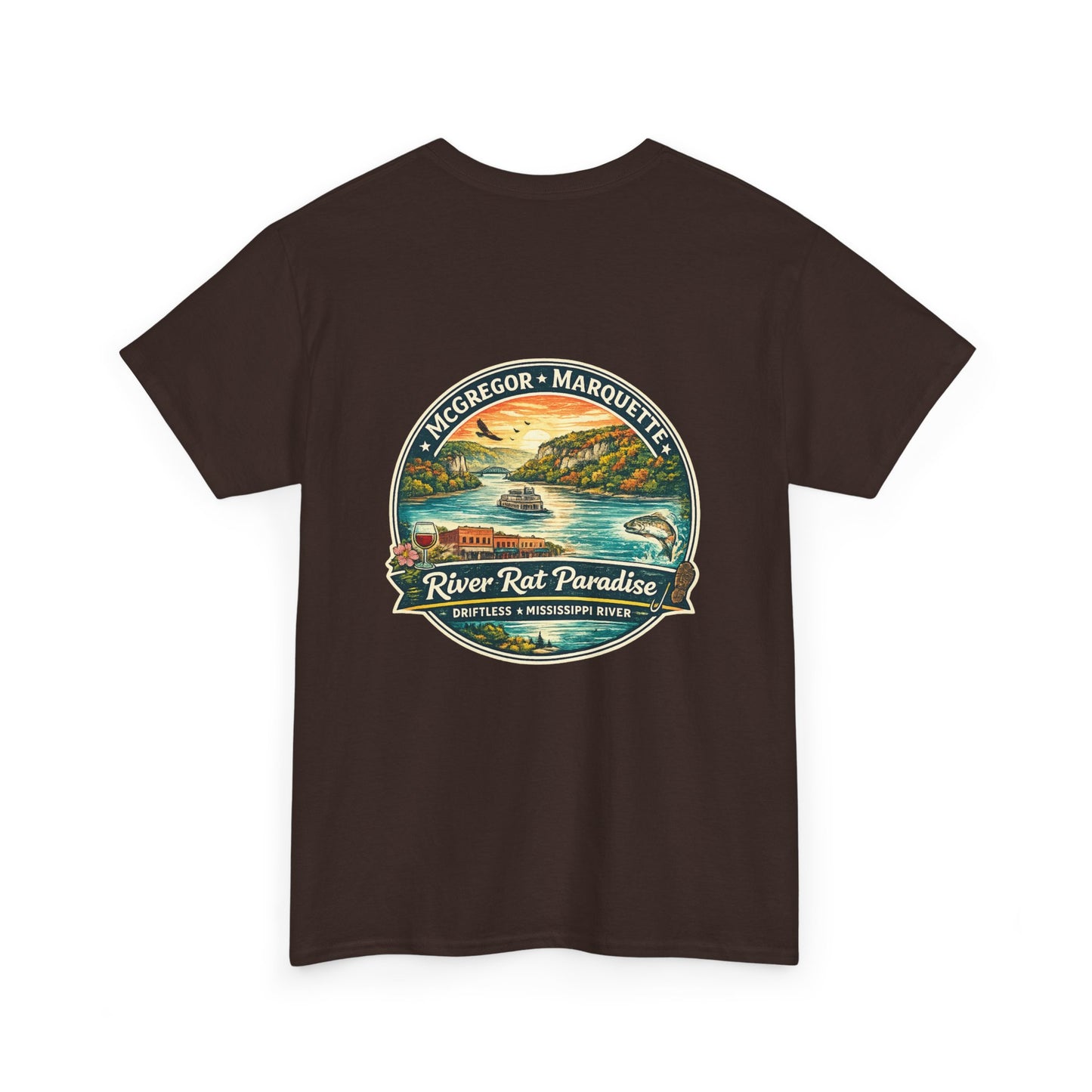 River Rat Paradise T-Shirt — Vintage River Fishing Graphic Tee Design on the back