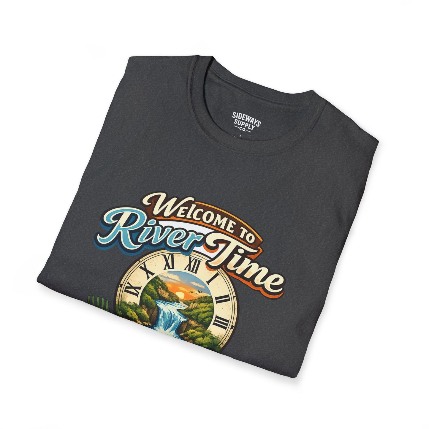 River Time T-Shirt — "Welcome to River Time" Scenic Fishing & Boating Tee