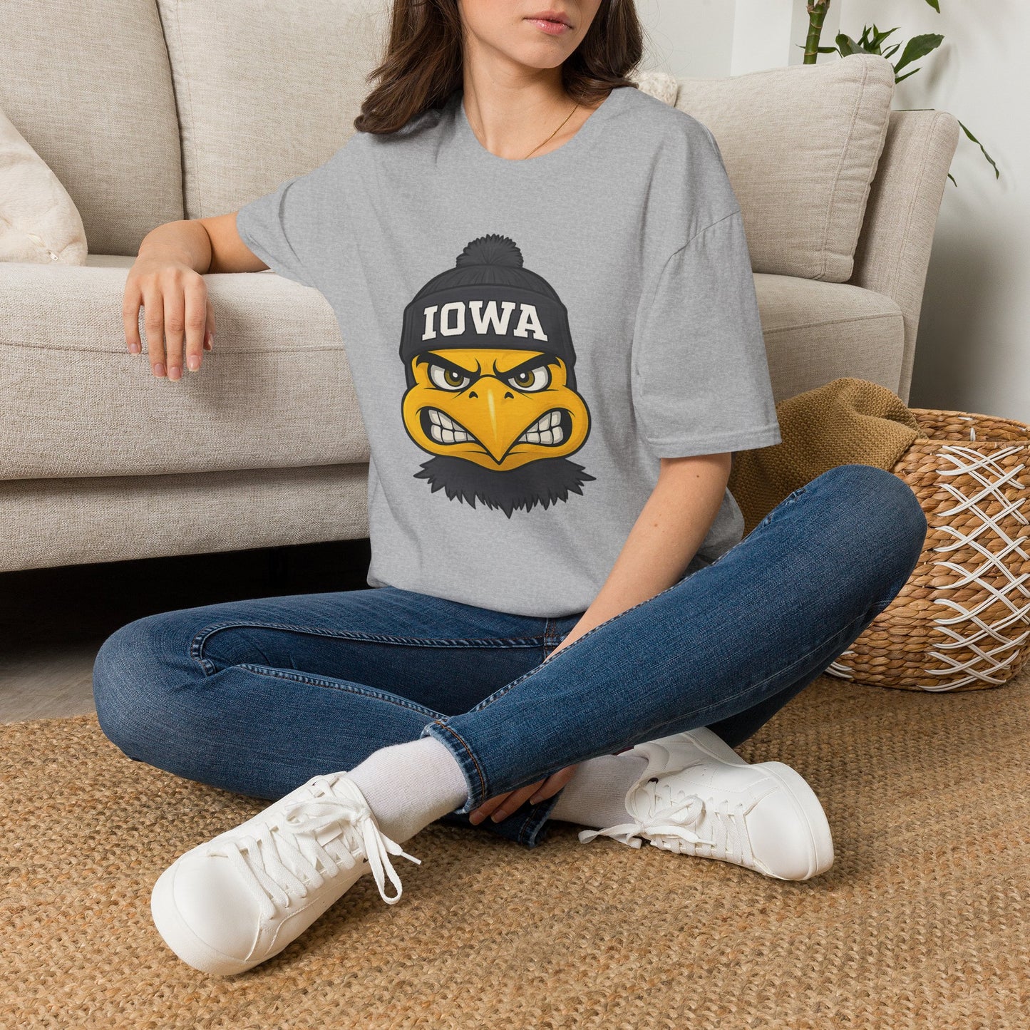 Iowa Hawkeye Beanie Mascot T-Shirt — Angry Bird College Fan Tee