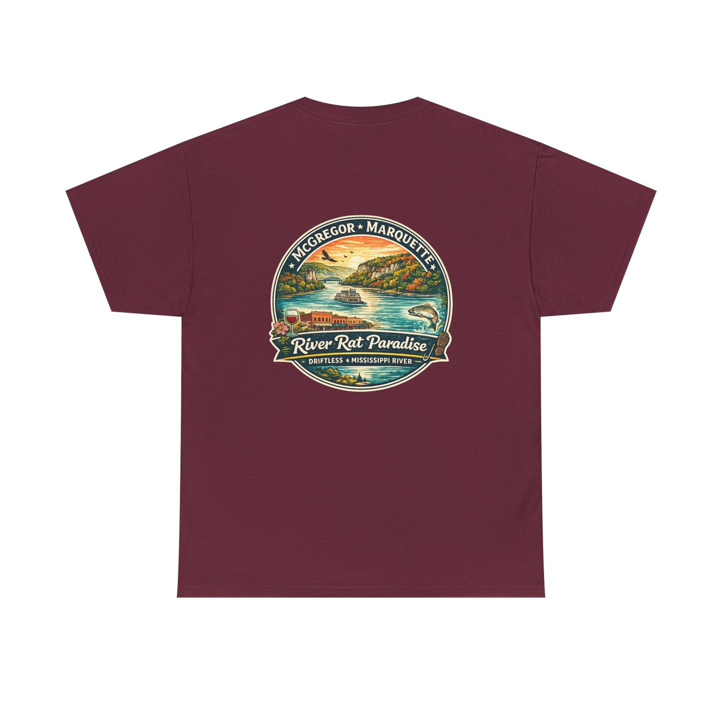 River Rat Paradise T-Shirt — Vintage River Fishing Graphic Tee Design on the back
