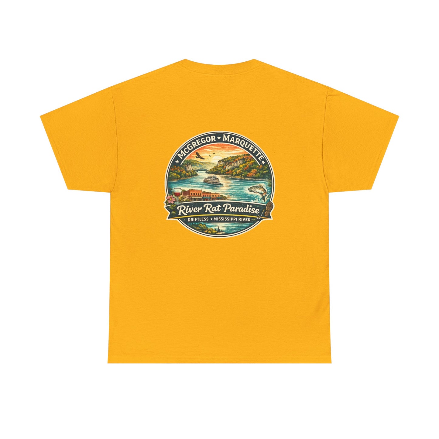 River Rat Paradise T-Shirt — Vintage River Fishing Graphic Tee Design on the back
