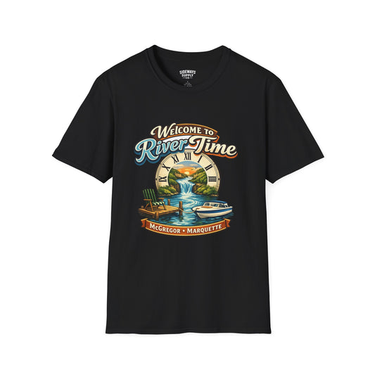 River Time T-Shirt — "Welcome to River Time" Scenic Fishing & Boating Tee
