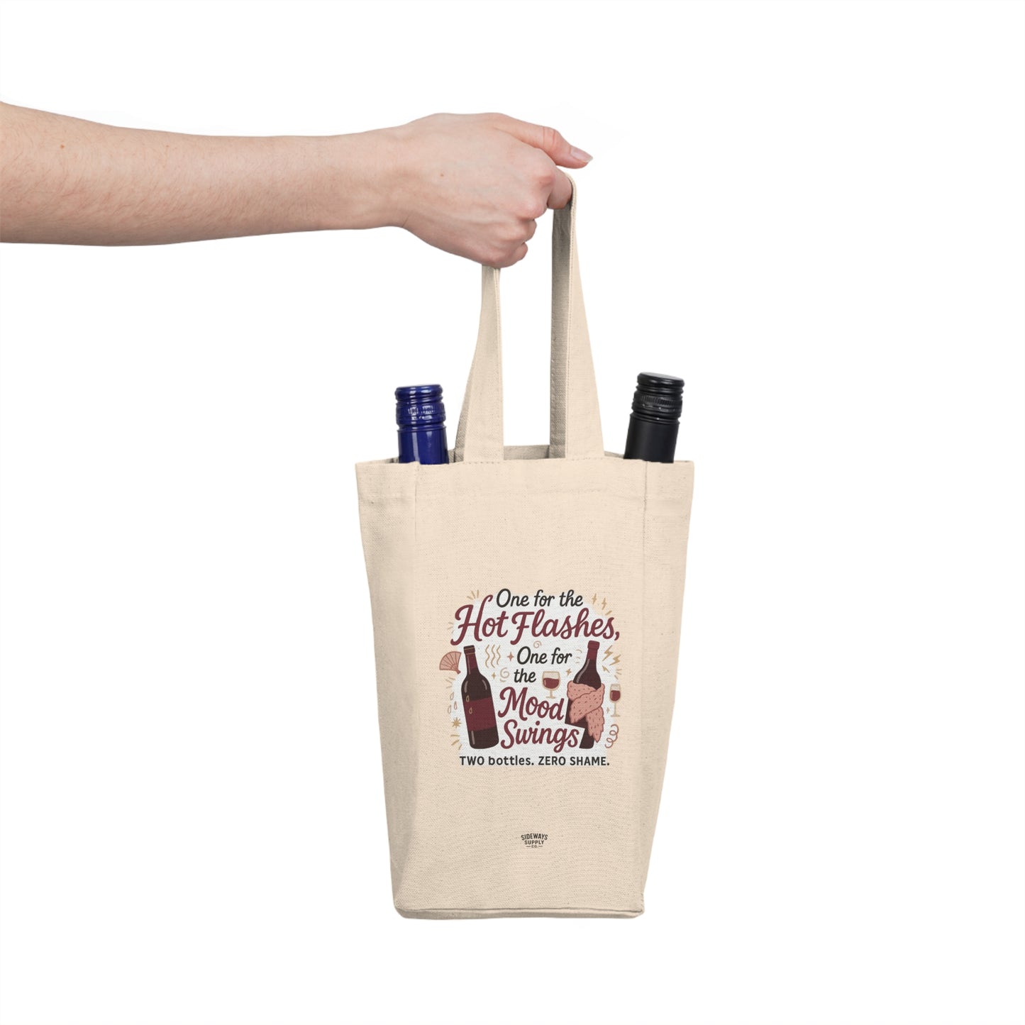 Double Wine Tote – One for the Hot Flashes, One for the Mood Swings, Gift for Wine Lovers