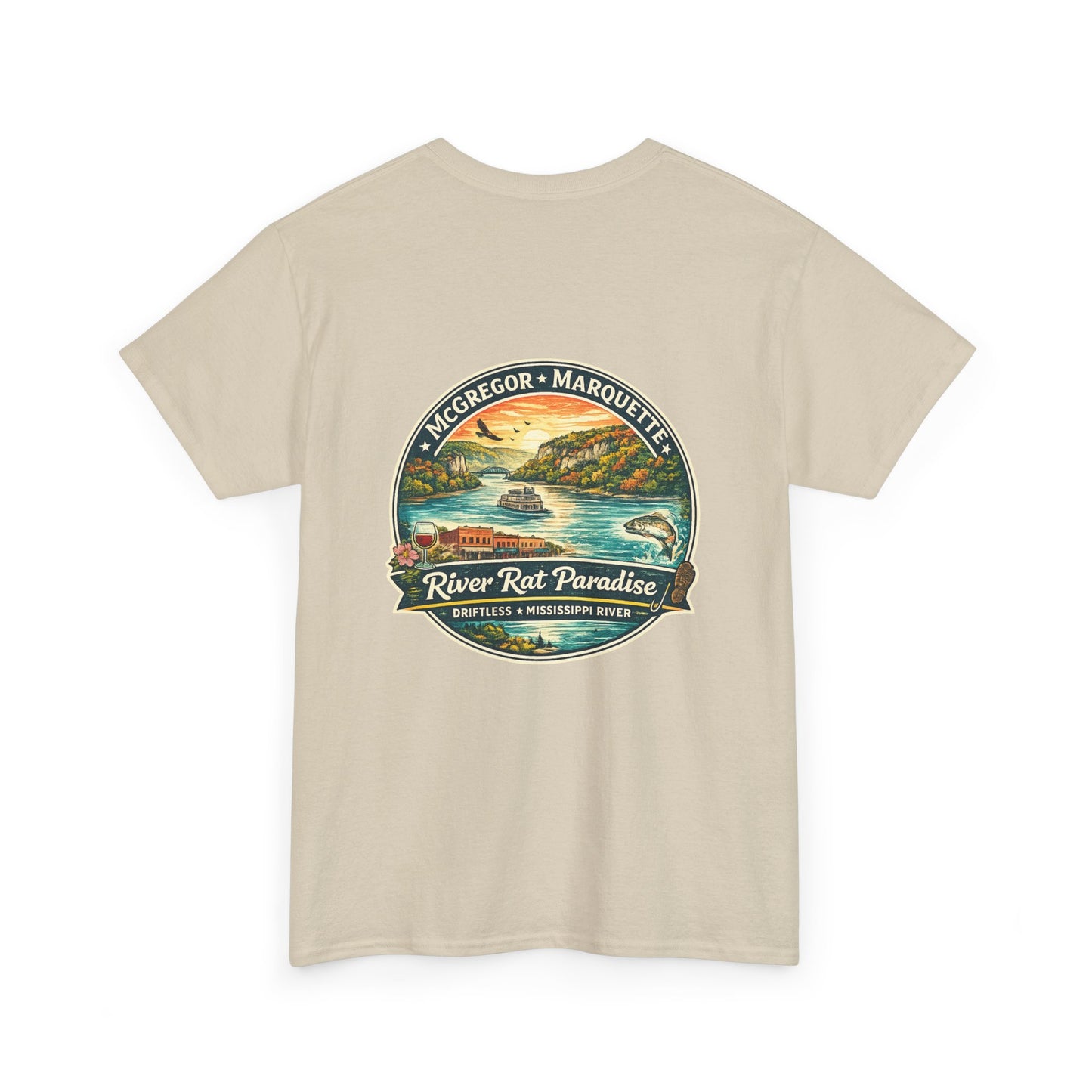 River Rat Paradise T-Shirt — Vintage River Fishing Graphic Tee Design on the back