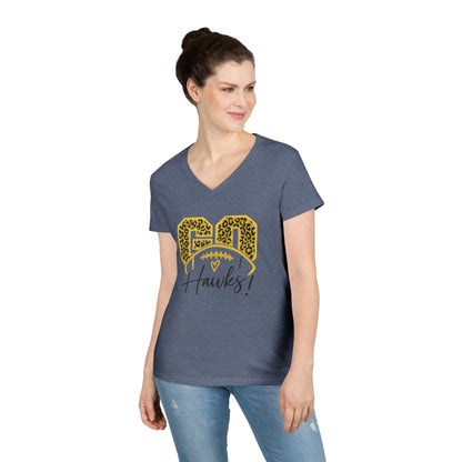 Go Hawks Leopard Print V-Neck T-Shirt — Women's Football Mom Fan Tee